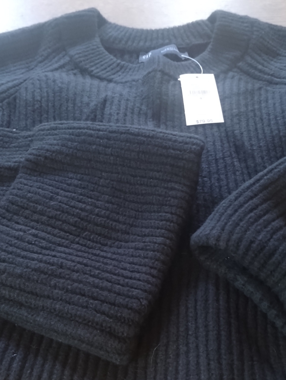 GAP Black Ribbed Crewneck Pullover
